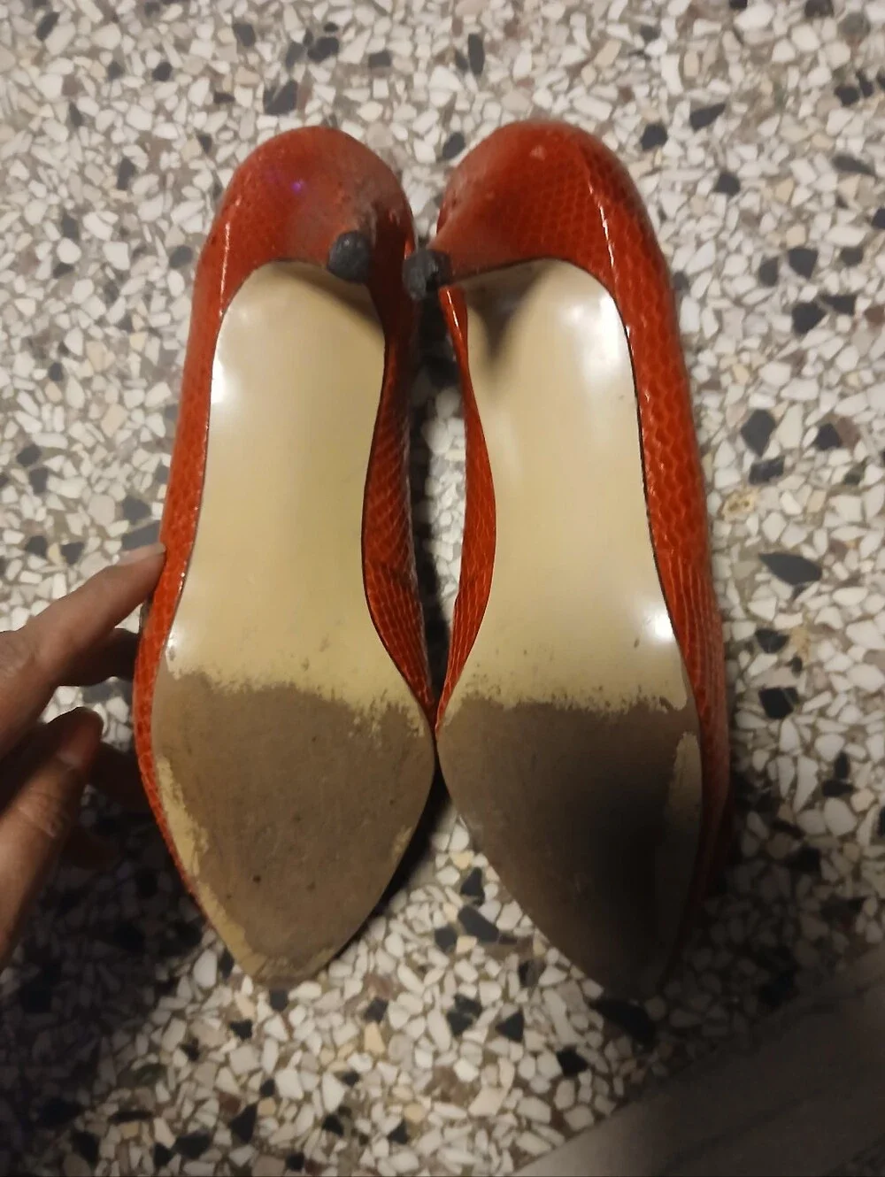 Red Snake Skin Bow Tie Kitten Heel Heels Size 8.5